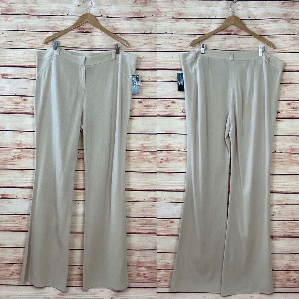 Misook Collection Wide Leg Knit Pants Tan 16 NWT Neutral Professional Office